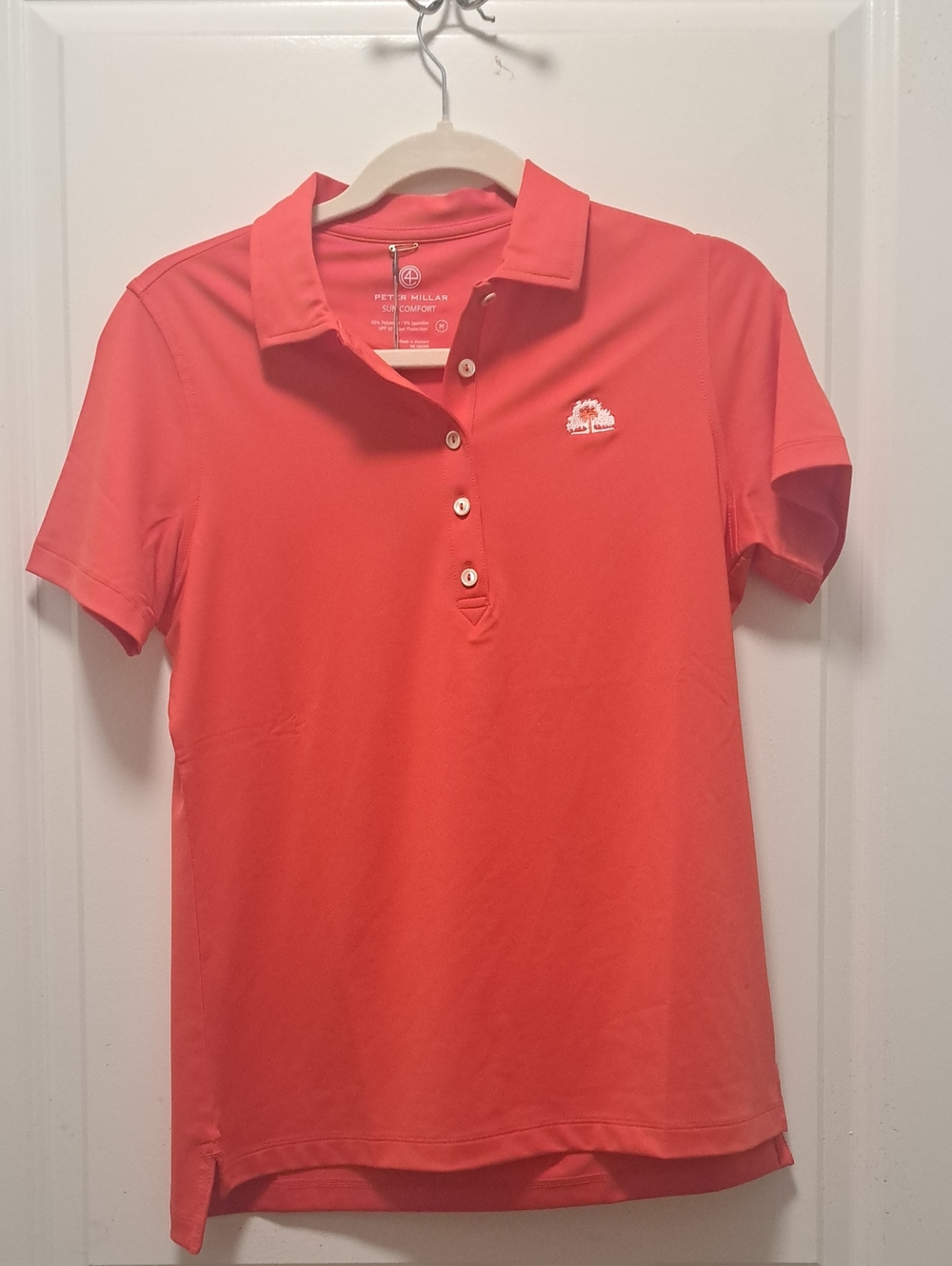 Peter Millar Women's Coral Button-Down Polo. Spf 50